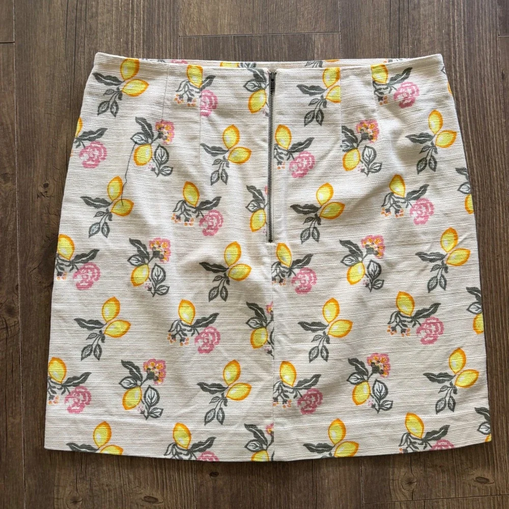 LOFT Mini Skirt Womens 12 Cream Lemon Floral Print Waffle Texture Citrus Garden